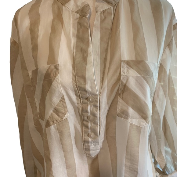 EDEN & OLIVIA LADIES L/ S TAN & WHITE BLOUSE - Picture 4 of 7